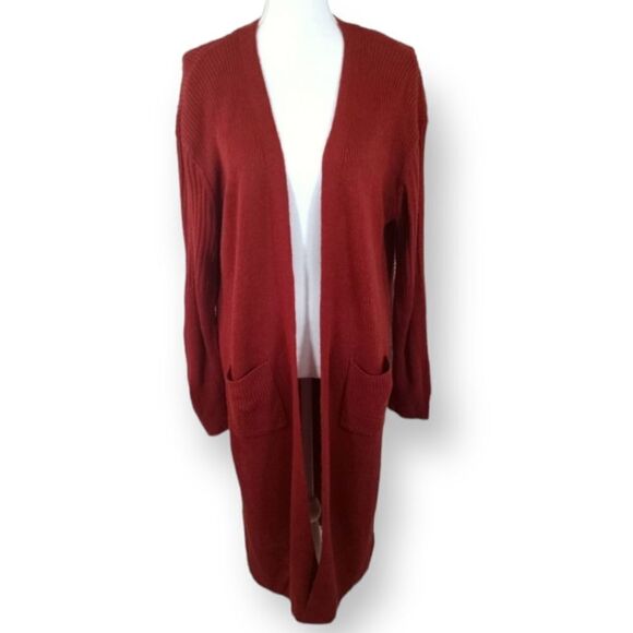 NO BOUNDARIES RUST LACE UP BACK LONG CARDIGAN SZ.XL GUC - Picture 1 of 9